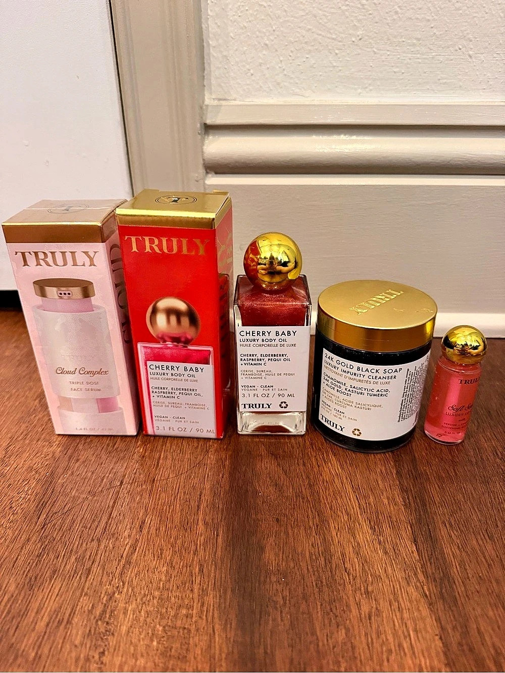 Truly Cherry Baby / cloud complex, 24K gold black scrub, and gloss